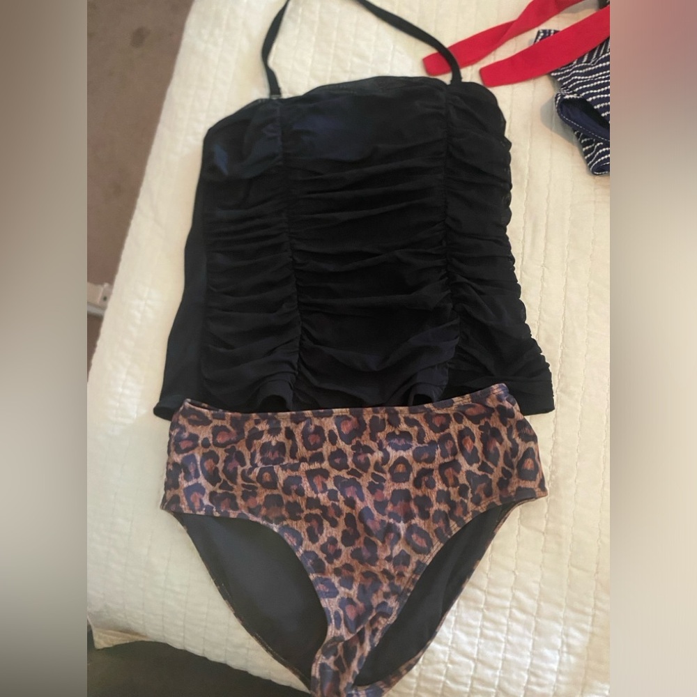 Black and cheetah swim suit